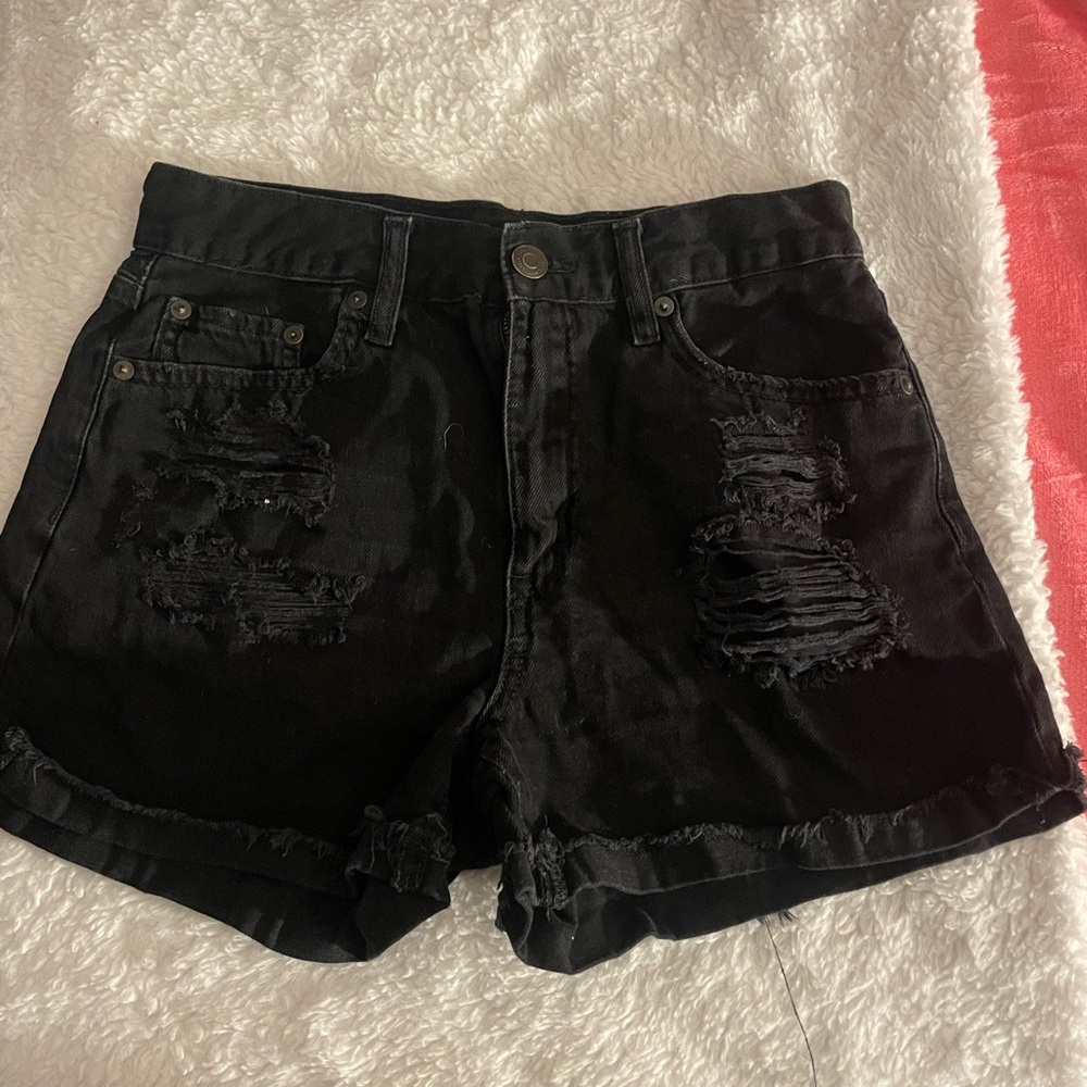 Black Distressed Denim Shorts